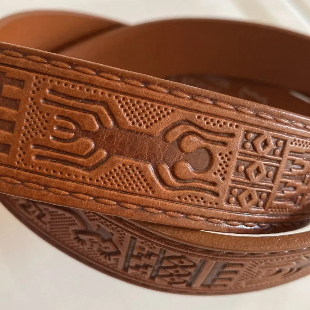Nazca Lines Designs Men's Genuine Leather Cognac Belt